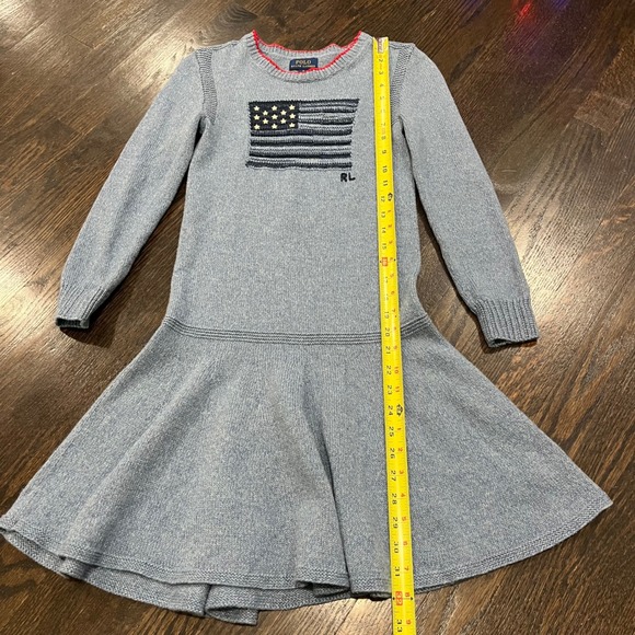 Polo Ralph Lauren Intarsia‎ Flag Sweater Dress Girls 8/10 M Flag RL Knit Blue - Picture 6 of 7